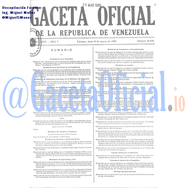 Gaceta Oficial 36656 del 8 Marzo 1999