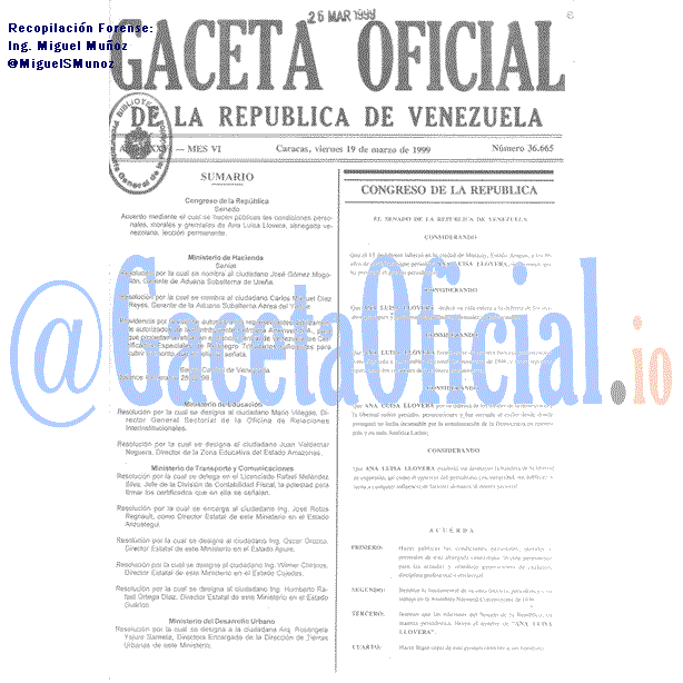 Gaceta Oficial 36665 del 19 Marzo 1999