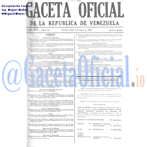 Gaceta Oficial 36692 del 3 Mayo 1999