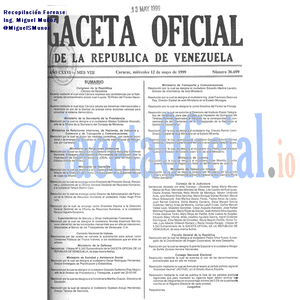 Gaceta Oficial 36699 del 12 Mayo 1999