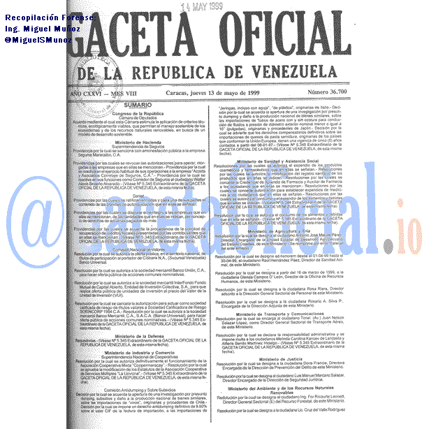 Gaceta Oficial 36700 del 13 Mayo 1999