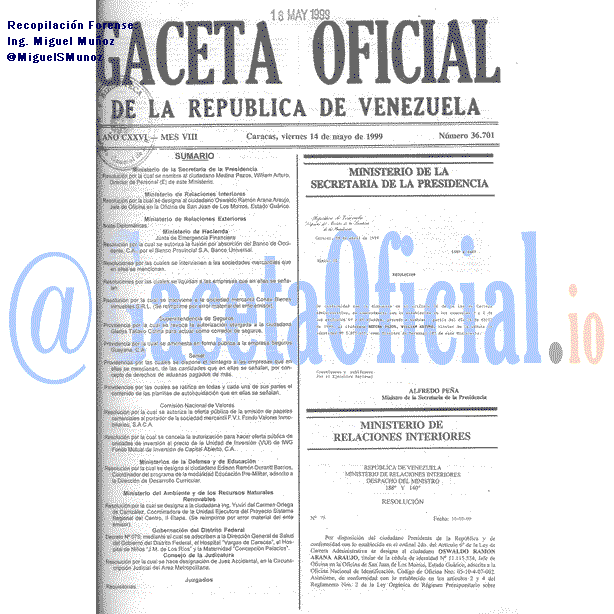Gaceta Oficial 36701 del 14 Mayo 1999