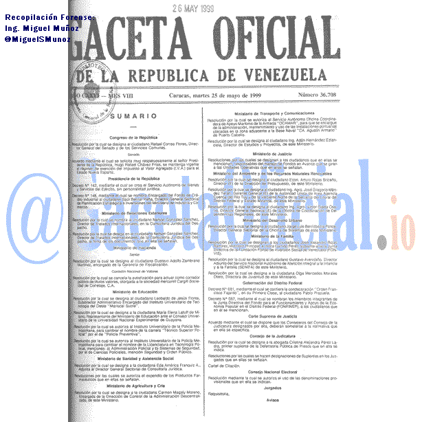 Gaceta Oficial 36708 del 25 Mayo 1999
