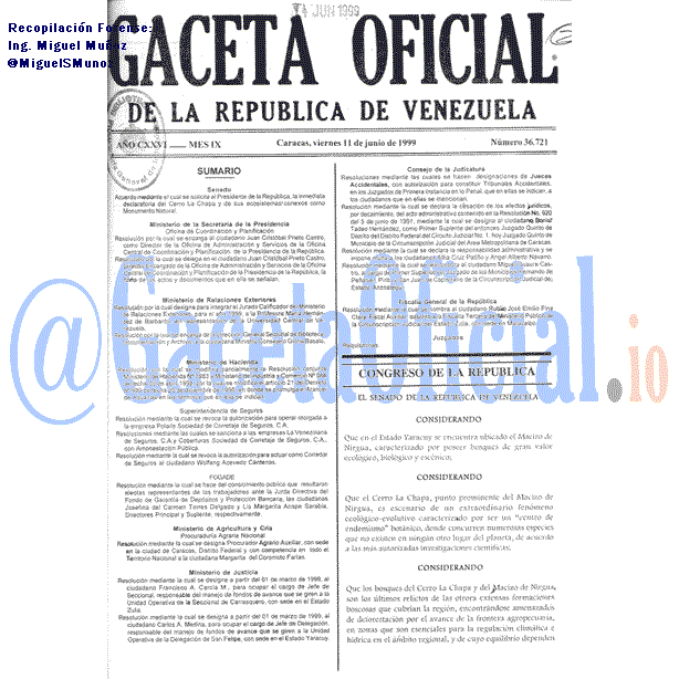 Gaceta Oficial 36721 del 11 Junio 1999