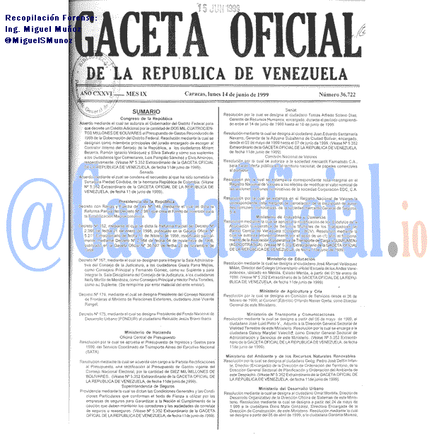 Gaceta Oficial 36722 del 14 Junio 1999