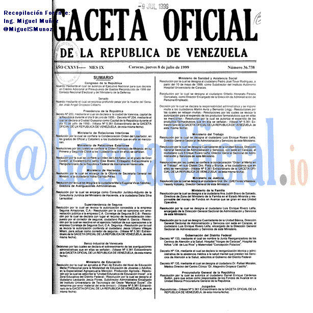 Gaceta Oficial 36738 del 8 Julio 1999