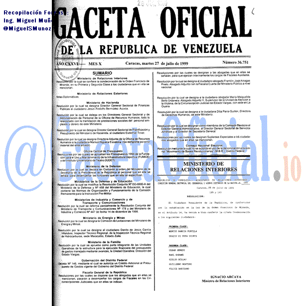 Gaceta Oficial 36751 del 27 Julio 1999
