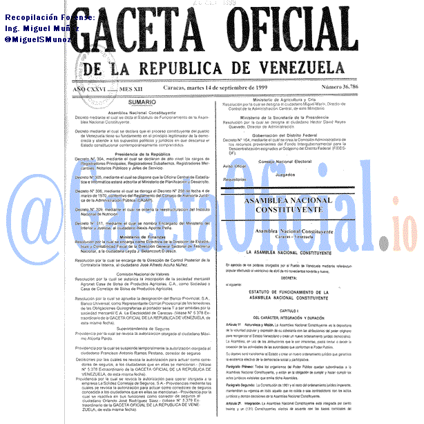 Gaceta Oficial 36786 del 14 Septiembre 1999
