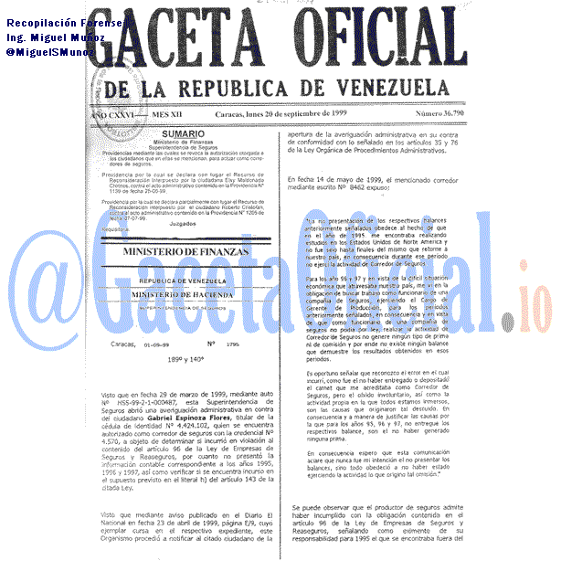 Gaceta Oficial 36790 del 20 Septiembre 1999