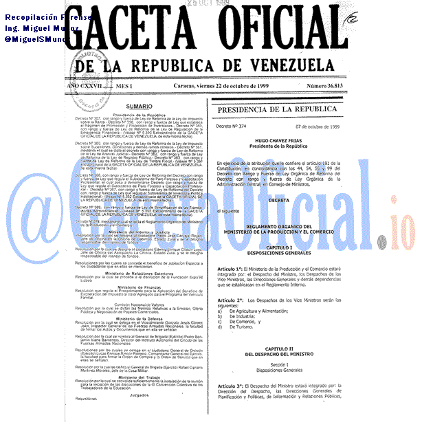 Gaceta Oficial 36813 del 22 Octubre 1999
