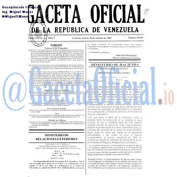 Gaceta Oficial 36815 del 26 Octubre 1999