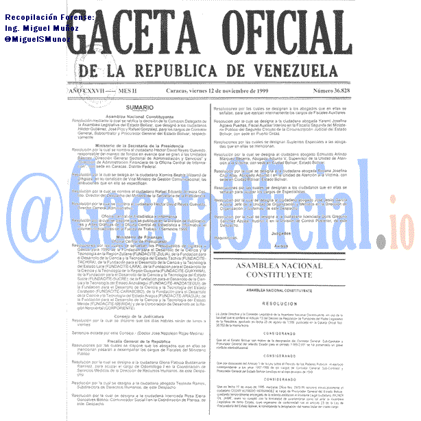 Gaceta Oficial 36828 del 12 Noviembre 1999