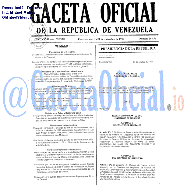 Gaceta Oficial 36854 del 21 Diciembre 1999
