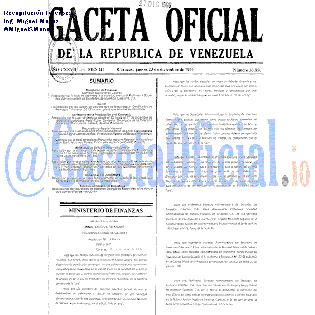 Gaceta Oficial 36856 del 23 Diciembre 1999