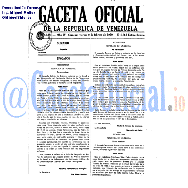 Gaceta Oficial 4162 del 9 Febrero 1990