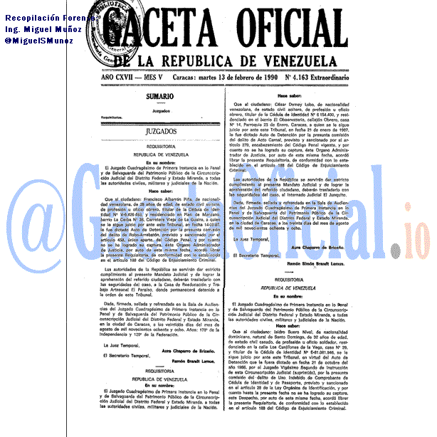 Gaceta Oficial 4163 del 13 Febrero 1990