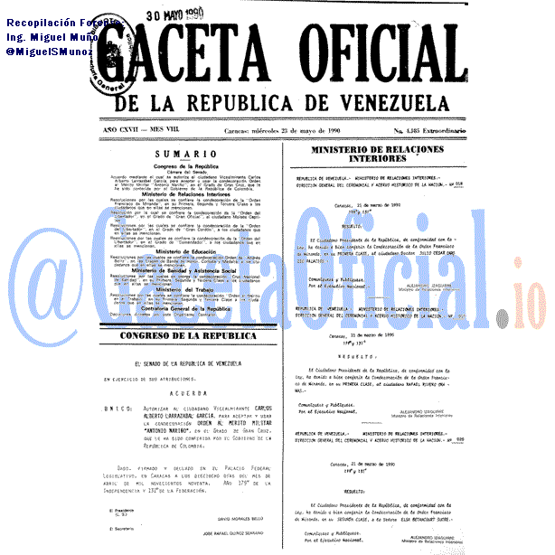 Gaceta Oficial 4185 del 23 Mayo 1990
