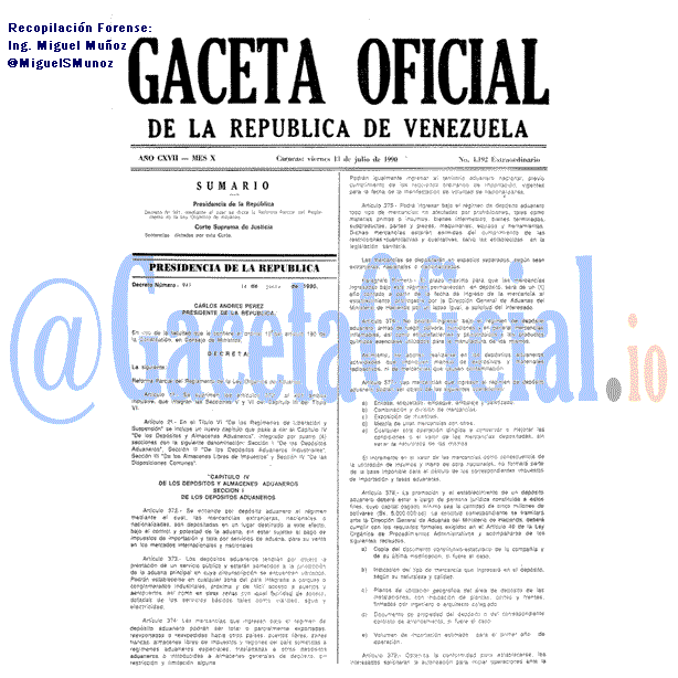 Gaceta Oficial 4192 del 13 Julio 1990