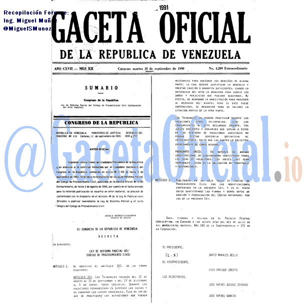 Gaceta Oficial 4209 del 18 Septiembre 1990
