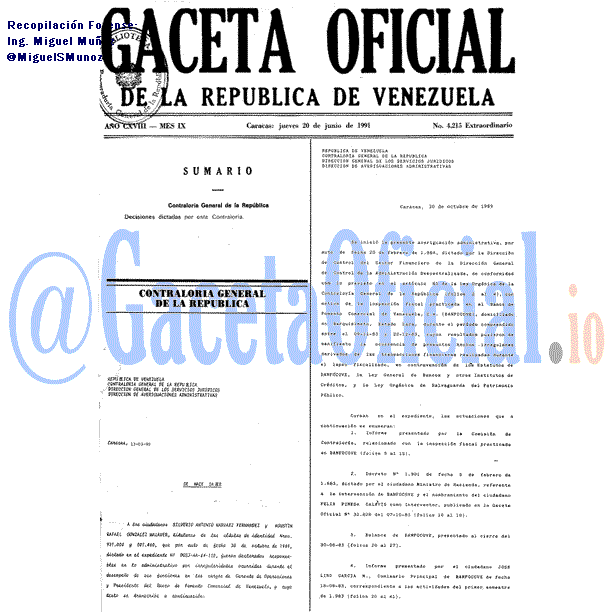 Gaceta Oficial 4215 del 20 Junio 1991