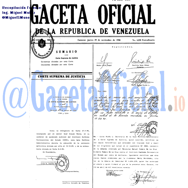 Gaceta Oficial 4228 del 29 Noviembre 1990