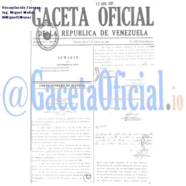 Gaceta Oficial 4229 del 7 Febrero 1991