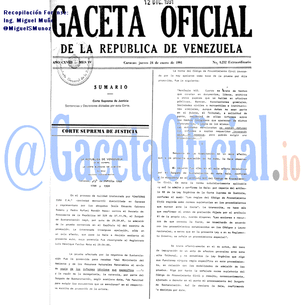 Gaceta Oficial 4232 del 24 Enero 1991