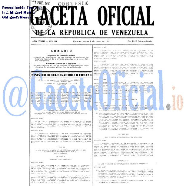 Gaceta Oficial 4249 del 8 Enero 1991