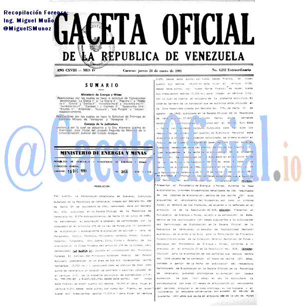 Gaceta Oficial 4252 del 24 Enero 1991