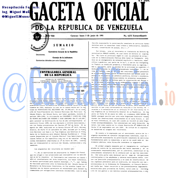 Gaceta Oficial 4275 del 3 Junio 1991