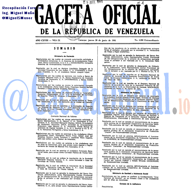 Gaceta Oficial 4280 del 20 Junio 1991