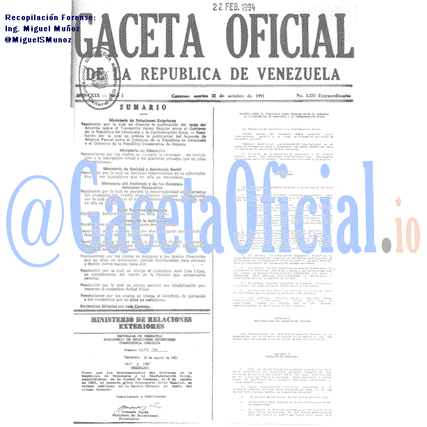 Gaceta Oficial 4331 del 22 Octubre 1991