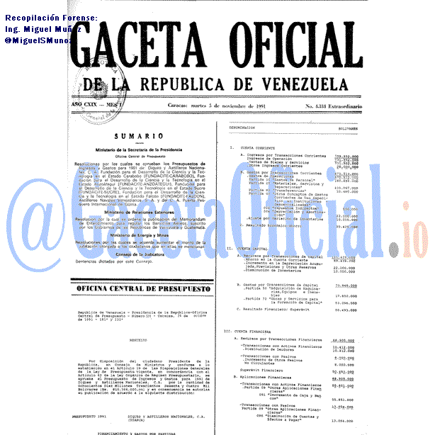 Gaceta Oficial 4334 del 5 Noviembre 1991