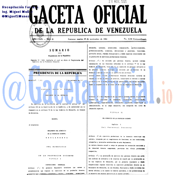 Gaceta Oficial 4338 del 19 Noviembre 1991