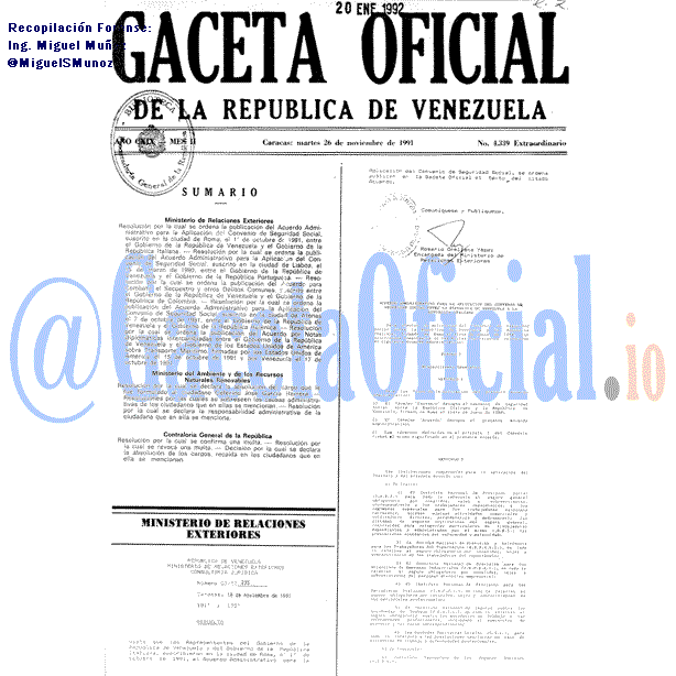 Gaceta Oficial 4339 del 26 Noviembre 1991