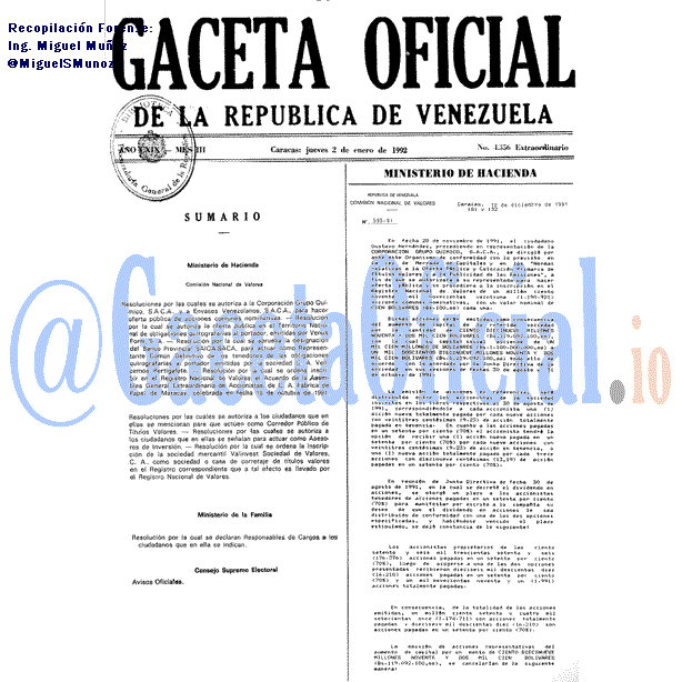 Gaceta Oficial 4356 del 2 Enero 1992