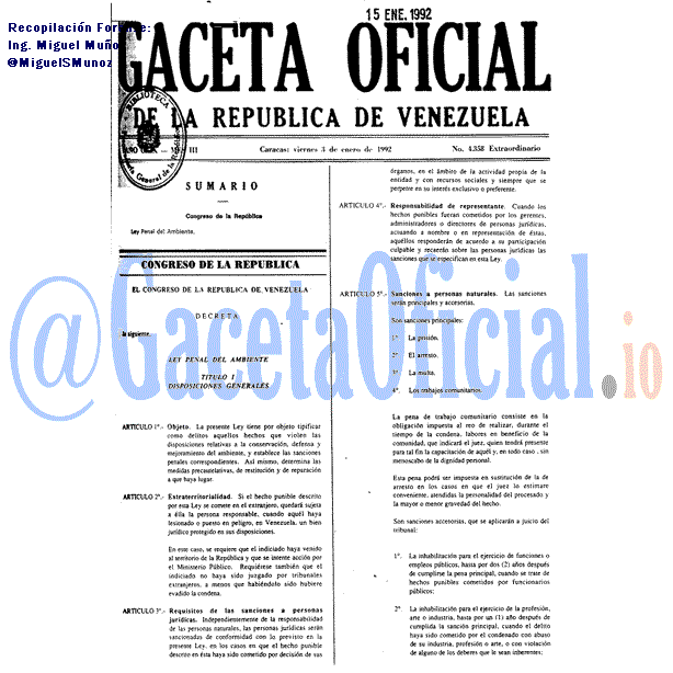 Gaceta Oficial 4358 del 3 Enero 1992