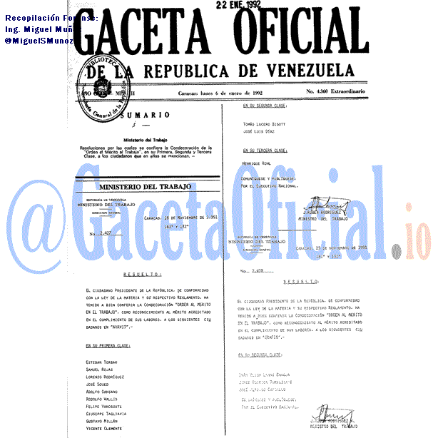 Gaceta Oficial 4360 del 6 Enero 1992