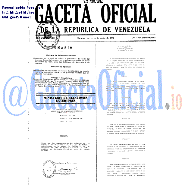 Gaceta Oficial 4365 del 16 Enero 1992