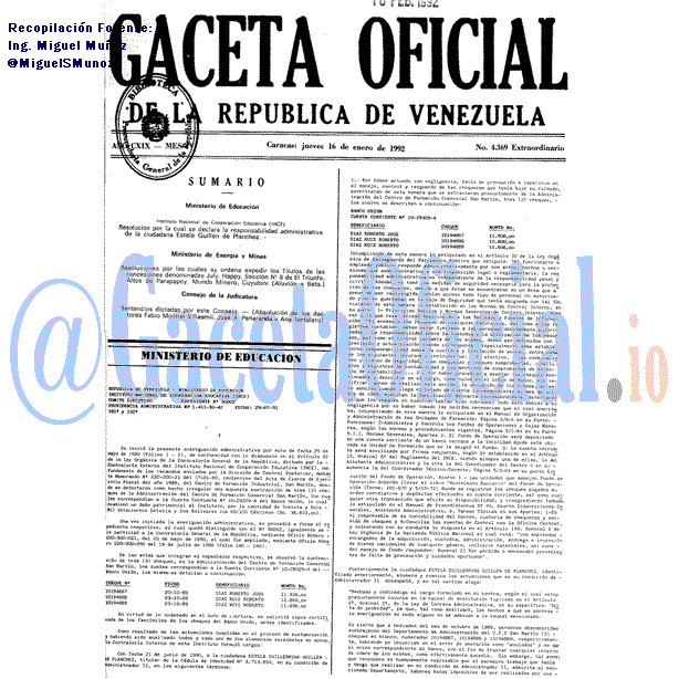 Gaceta Oficial 4369 del 16 Enero 1992