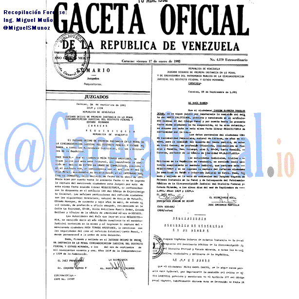 Gaceta Oficial 4370 del 17 Enero 1992