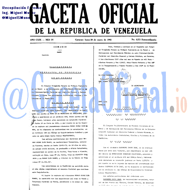 Gaceta Oficial 4371 del 20 Enero 1992