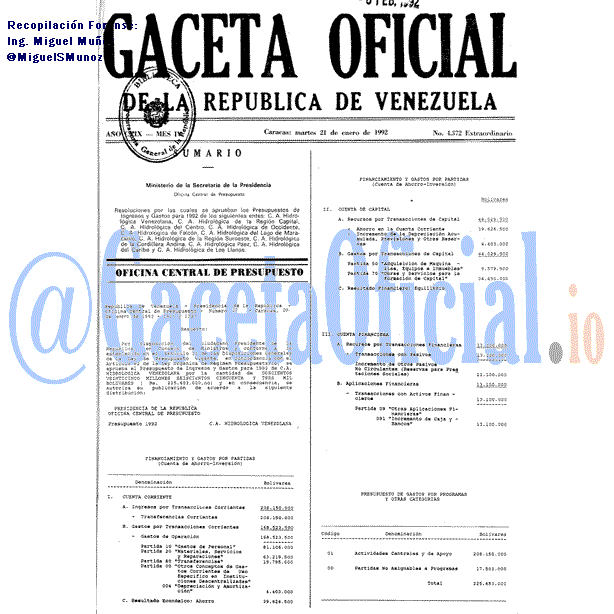 Gaceta Oficial 4372 del 21 Enero 1992