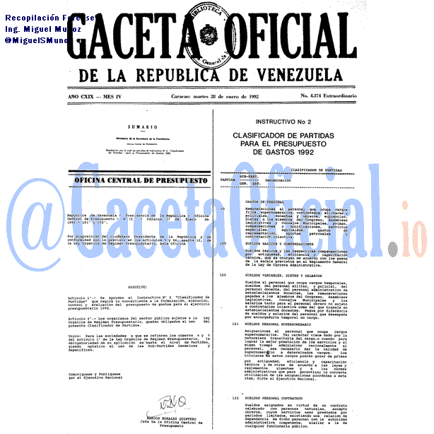 Gaceta Oficial 4374 del 28 Enero 1992