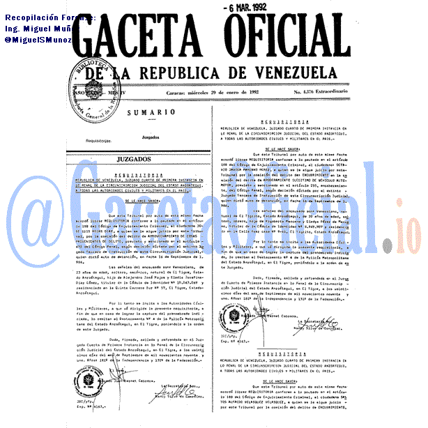 Gaceta Oficial 4376 del 29 Enero 1992