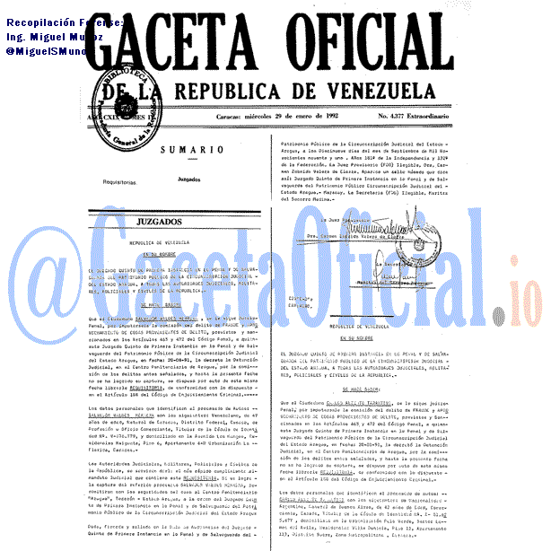 Gaceta Oficial 4377 del 29 Enero 1992