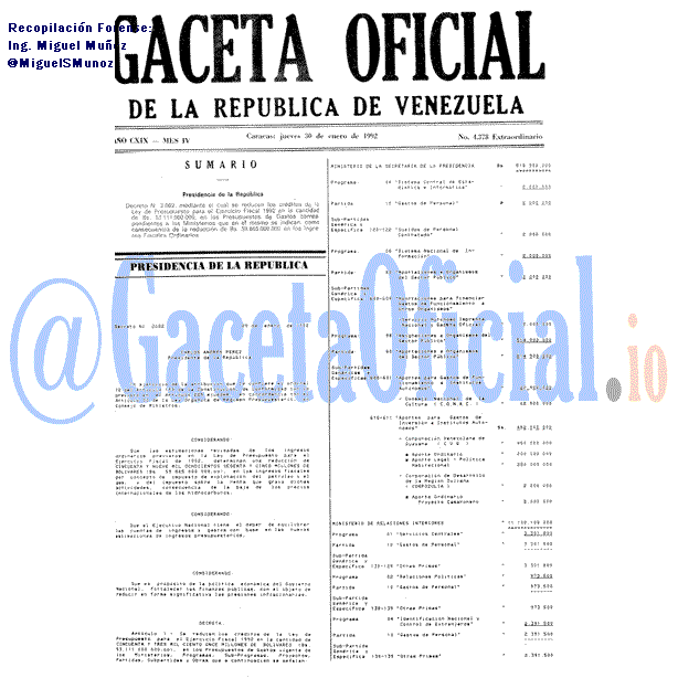 Gaceta Oficial 4378 del 30 Enero 1992
