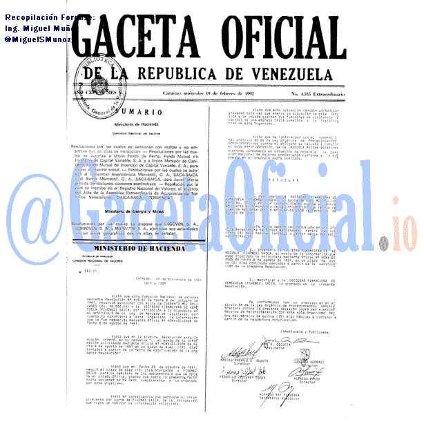 Gaceta Oficial 4385 del 19 Febrero 1992