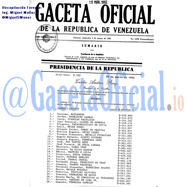 Gaceta Oficial 4392 del 4 Marzo 1992