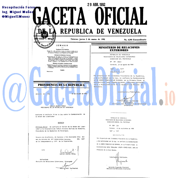 Gaceta Oficial 4393 del 5 Marzo 1992